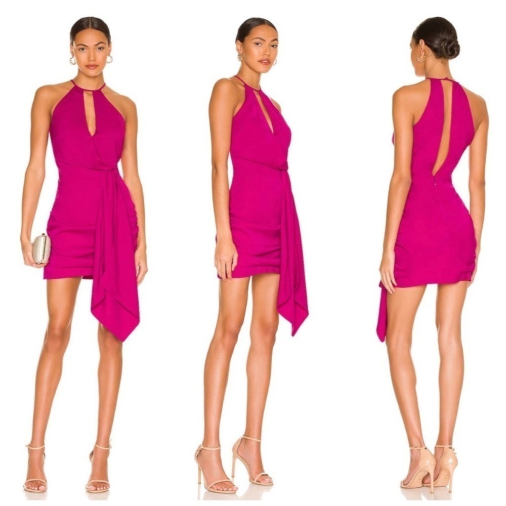 New! NBD Atlas Mini Dress in Fuchsia halter asymmetric 13458